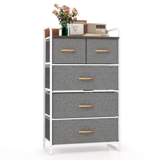 4-Tier Organizer Tower Steel Frame Wooden Top Storage with 5-Drawer Dresser-Muticolor W2B