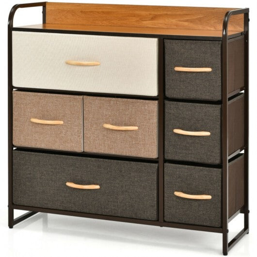 7 Drawer Tower Steel Frame and Wooden Top Dresser Storage Chest for Bedroom W2B