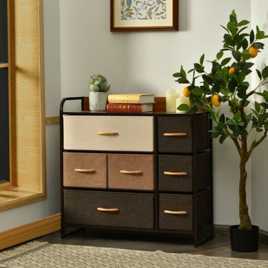 7 Drawer Tower Steel Frame and Wooden Top Dresser Storage Chest for Bedroom W2B