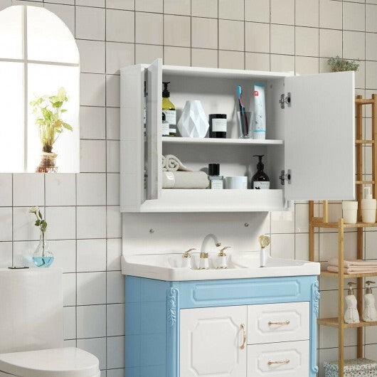 2-Door Wall-Mounted Bathroom Mirrored Medicine Cabinet - Color: White W2B