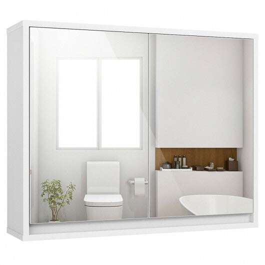 2-Door Wall-Mounted Bathroom Mirrored Medicine Cabinet - Color: White W2B