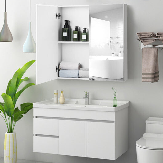 Double Door Bathroom Wall Cabinet with Mirror and Adjustable Shelf W2B