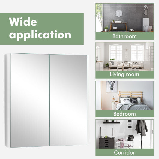 Double Door Bathroom Wall Cabinet with Mirror and Adjustable Shelf W2B