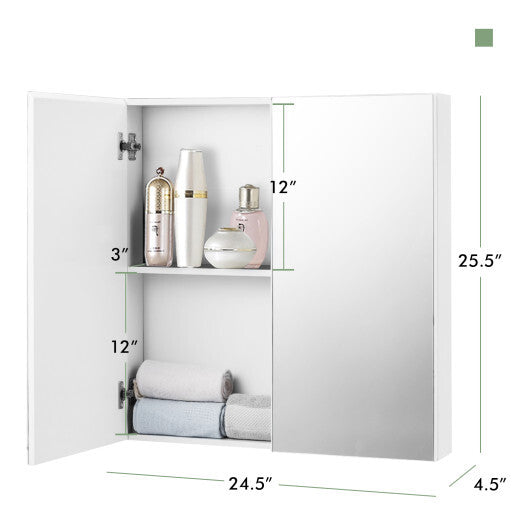 Double Door Bathroom Wall Cabinet with Mirror and Adjustable Shelf W2B