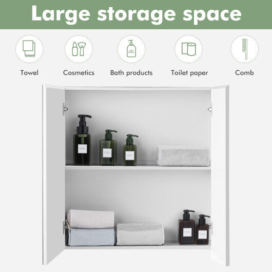 Double Door Bathroom Wall Cabinet with Mirror and Adjustable Shelf W2B