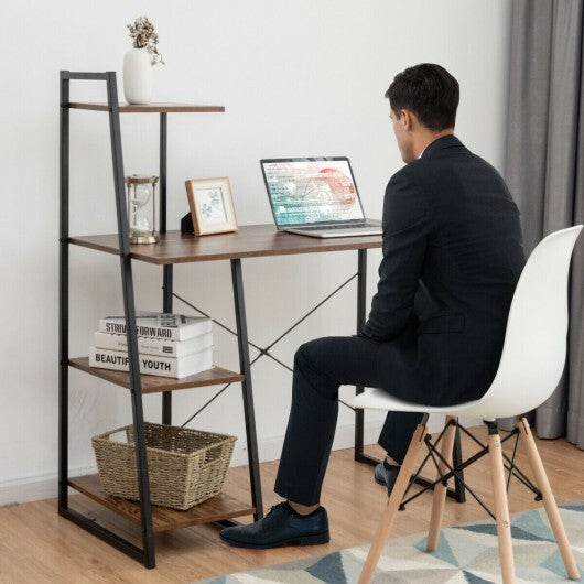 Computer Desk with Shelves and 3-Tier Storage Bookshelf-Brown - Color: Brown W2B