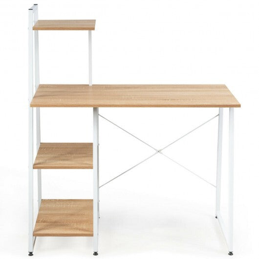 Compact Computer Desk Workstation with 4 Tier Shelves for Home and Office-Natural - Color: Natural W2B