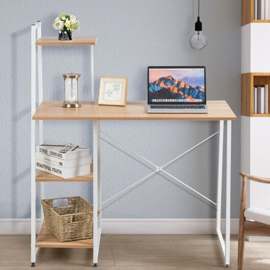 Compact Computer Desk Workstation with 4 Tier Shelves for Home and Office-Natural - Color: Natural W2B