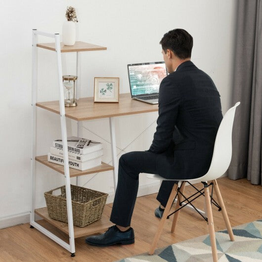 Compact Computer Desk Workstation with 4 Tier Shelves for Home and Office-Natural - Color: Natural W2B