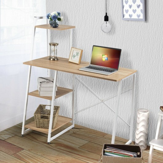 Compact Computer Desk Workstation with 4 Tier Shelves for Home and Office-Natural - Color: Natural W2B