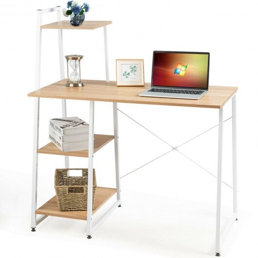 Compact Computer Desk Workstation with 4 Tier Shelves for Home and Office-Natural - Color: Natural W2B