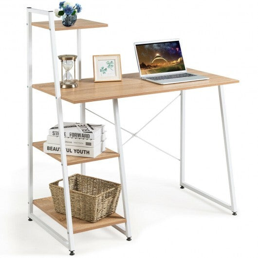 Compact Computer Desk Workstation with 4 Tier Shelves for Home and Office-Natural - Color: Natural W2B