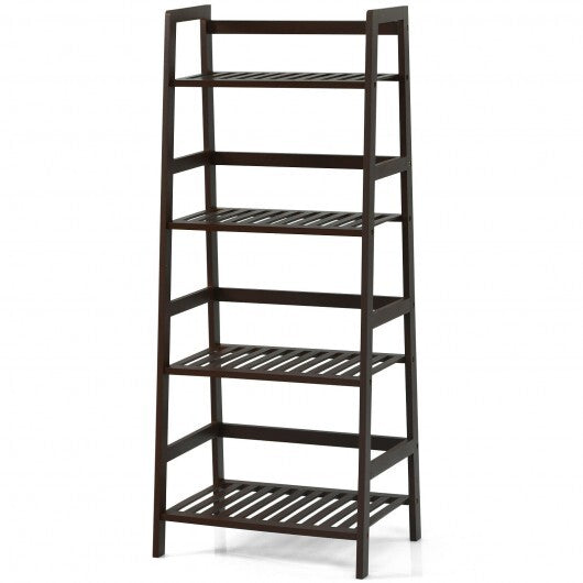 4-Tier Bamboo Plant Rack with Guardrails Stable and Space-Saving-Brown - Color: Brown W2B