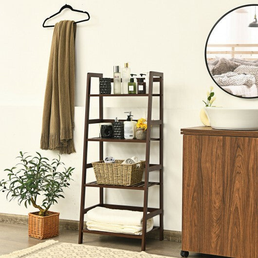 4-Tier Bamboo Plant Rack with Guardrails Stable and Space-Saving-Brown - Color: Brown W2B