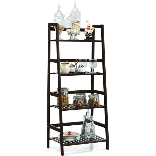 4-Tier Bamboo Plant Rack with Guardrails Stable and Space-Saving-Brown - Color: Brown W2B