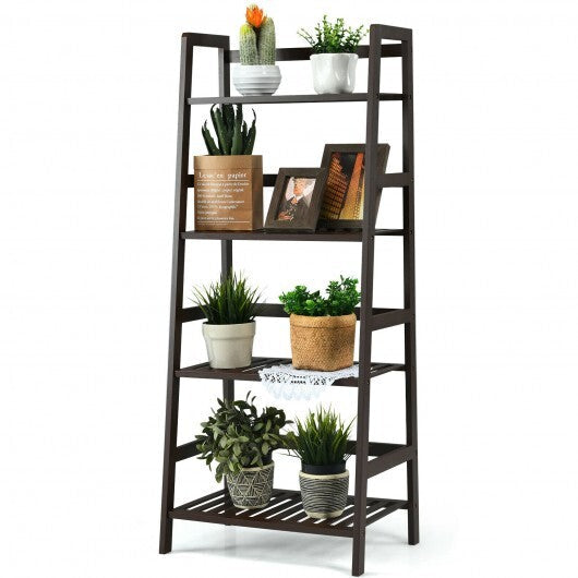 4-Tier Bamboo Plant Rack with Guardrails Stable and Space-Saving-Brown - Color: Brown W2B