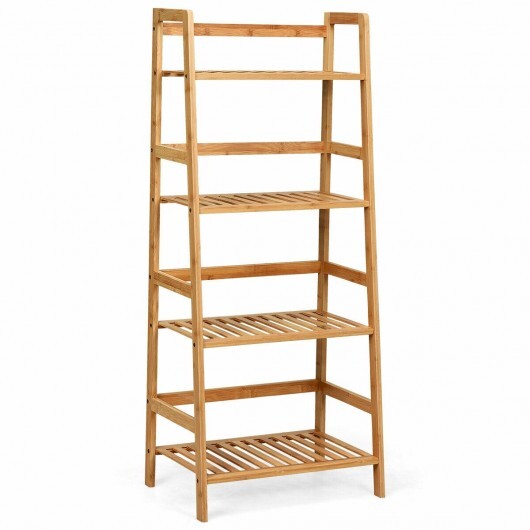 4-Tier Bamboo Plant Rack with Guardrails Stable and Space-Saving-Natural - Color: Natural W2B