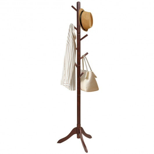 Adjustable Wooden Tree Coat Rack with 8 Hooks-Gray