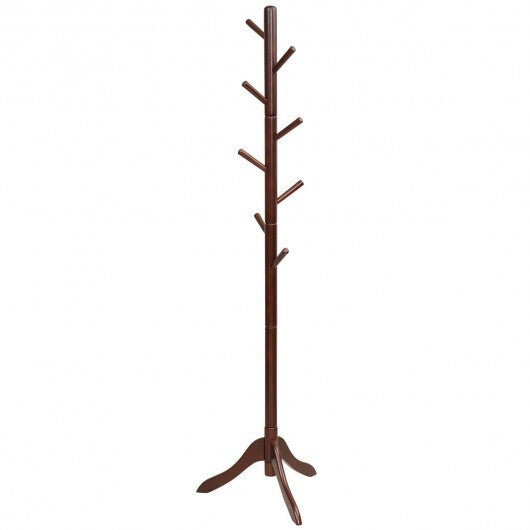 Adjustable Wooden Tree Coat Rack with 8 Hooks-Gray
