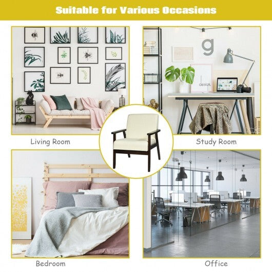 Solid Rubber Wood Fabric Accent Armchair-Gray