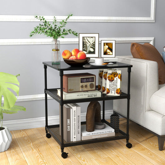 3 Tier Printer Stand Rolling Fax Cart with Adjustable Shelf and Swivel Wheels-Coffee W2B