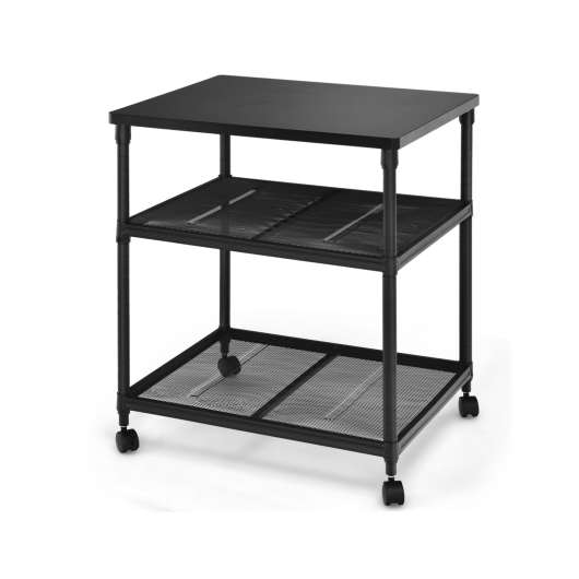 3 Tier Printer Stand Rolling Fax Cart with Adjustable Shelf and Swivel Wheels-Coffee W2B
