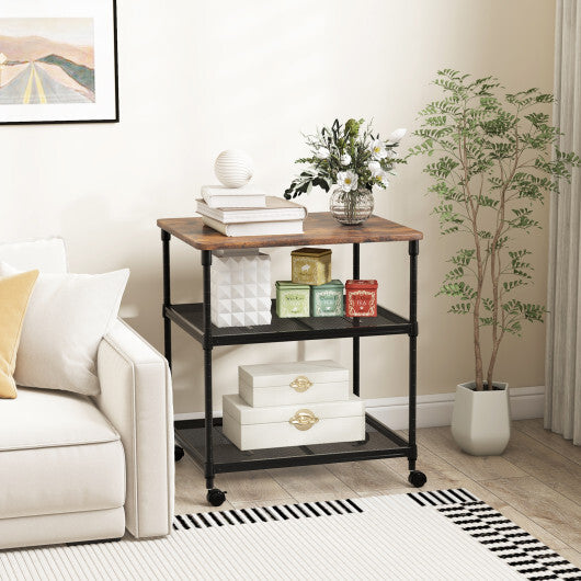 3 Tier Printer Stand Rolling Fax Cart with Adjustable Shelf and Swivel Wheels-Coffee W2B