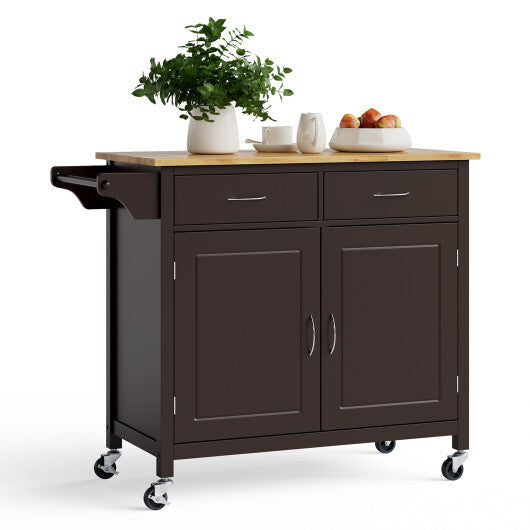 Modern Rolling Kitchen Cart Island with Wooden Top-White