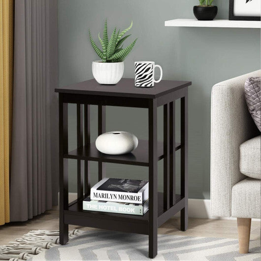 2 Pieces 3-Tier Nightstand with Reinforced Bars and Stable Structure-Dark Brown W2B