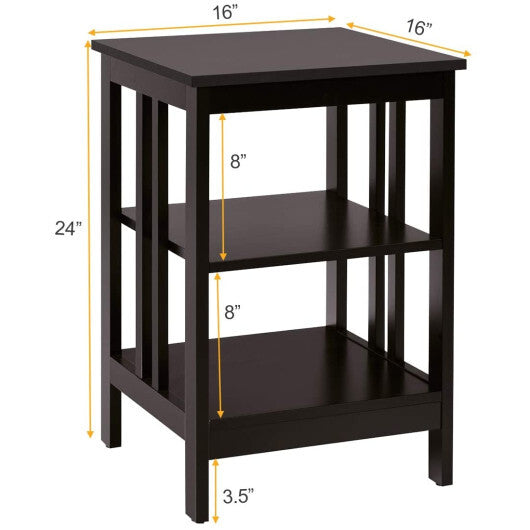 2 Pieces 3-Tier Nightstand with Reinforced Bars and Stable Structure-Dark Brown W2B