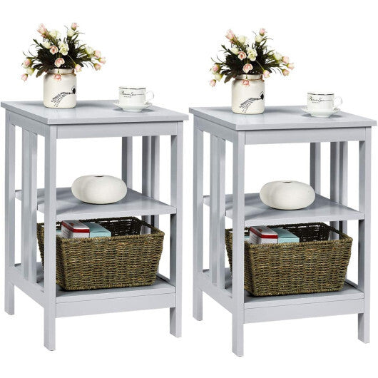 2 Pieces 3-Tier Nightstand with Reinforced Bars and Stable Structure-Dark Brown W2B