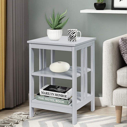 2 Pieces 3-Tier Nightstand with Reinforced Bars and Stable Structure-Dark Brown W2B