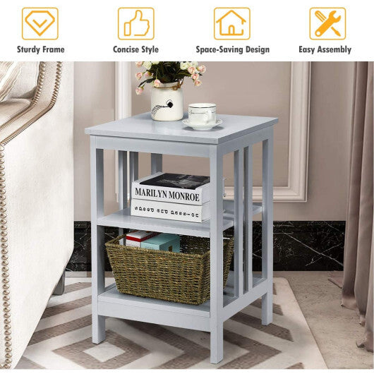 2 Pieces 3-Tier Nightstand with Reinforced Bars and Stable Structure-Dark Brown W2B