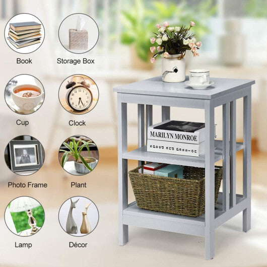 2 Pieces 3-Tier Nightstand with Reinforced Bars and Stable Structure-Dark Brown W2B
