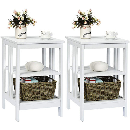 2 Pieces 3-Tier Nightstand with Reinforced Bars and Stable Structure-Dark Brown W2B