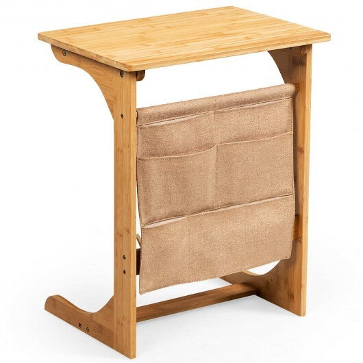 Bamboo Sofa Table End Table Bedside Table with Storage Bag - Color: Natural W2B