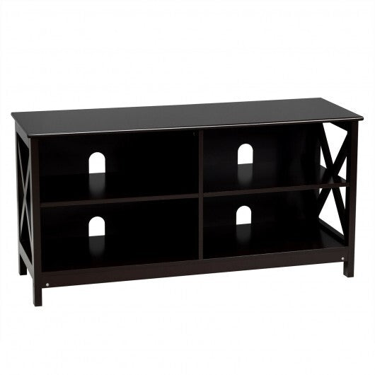 Wooden TV Stand Entertainment for TVs up to 55 Inch with X-Shaped Frame-Rustic Brown W2B