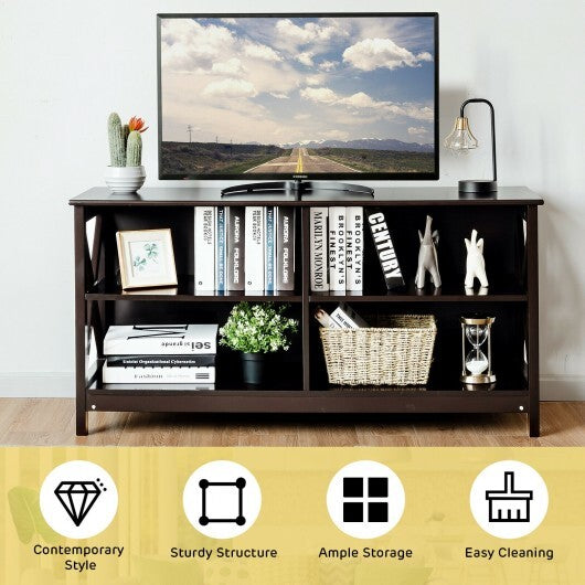 Wooden TV Stand Entertainment for TVs up to 55 Inch with X-Shaped Frame-Rustic Brown W2B