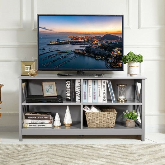 Wooden TV Stand Entertainment for TVs up to 55 Inch with X-Shaped Frame-Rustic Brown W2B