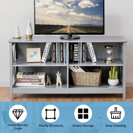 Wooden TV Stand Entertainment for TVs up to 55 Inch with X-Shaped Frame-Rustic Brown W2B