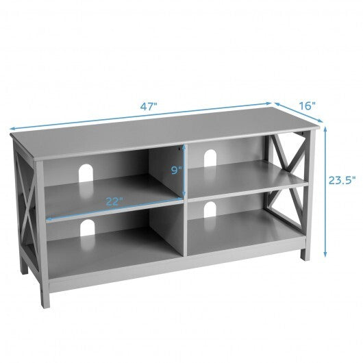 Wooden TV Stand Entertainment for TVs up to 55 Inch with X-Shaped Frame-Rustic Brown W2B