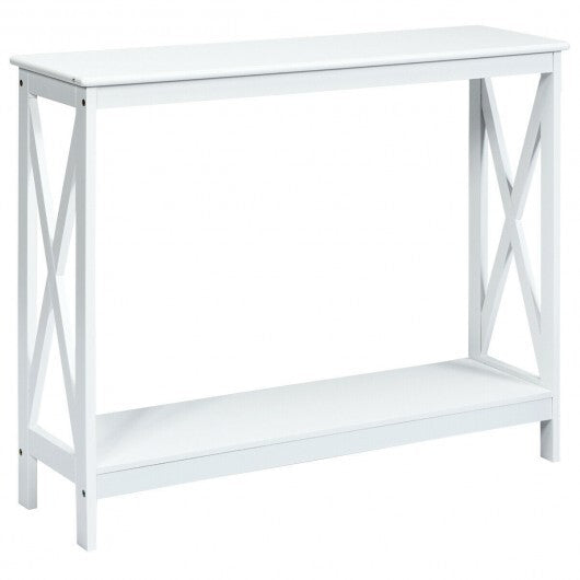 2-Tier Console X-Design Sofa Side Accent Table-White W2B