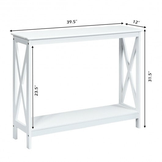 2-Tier Console X-Design Sofa Side Accent Table-White W2B