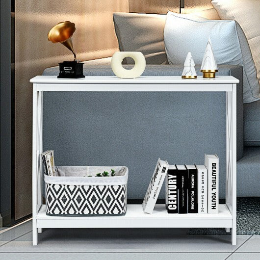 2-Tier Console X-Design Sofa Side Accent Table-White W2B
