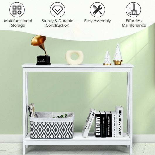 2-Tier Console X-Design Sofa Side Accent Table-White W2B