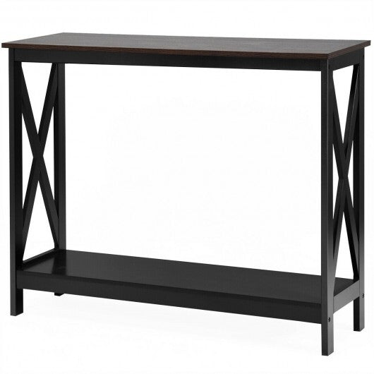 2-Tier Console X-Design Sofa Side Accent Table-White W2B