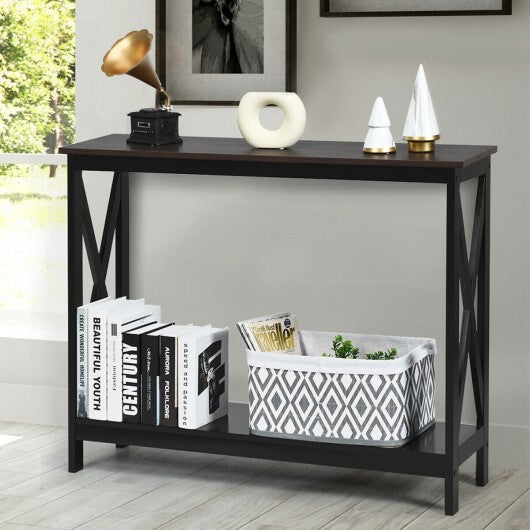 2-Tier Console X-Design Sofa Side Accent Table-White W2B