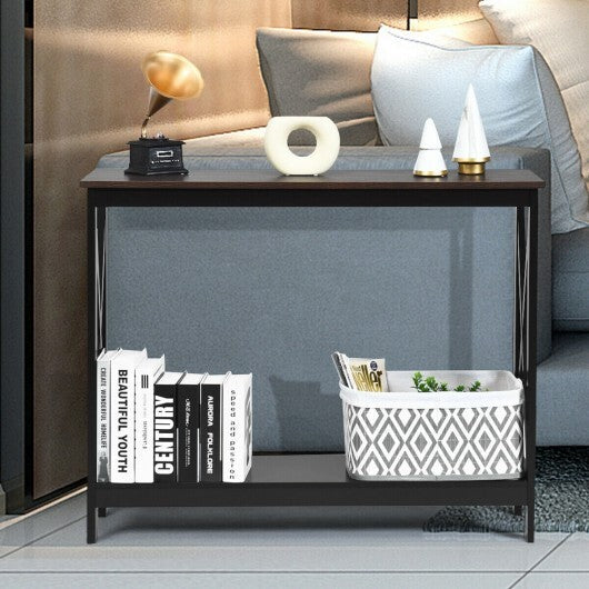2-Tier Console X-Design Sofa Side Accent Table-White W2B