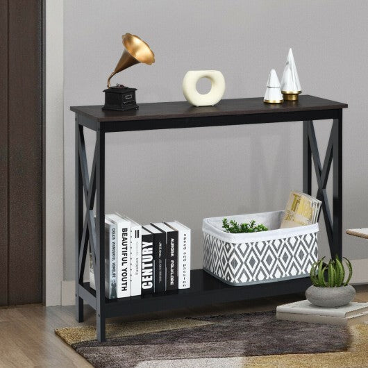 2-Tier Console X-Design Sofa Side Accent Table-White W2B