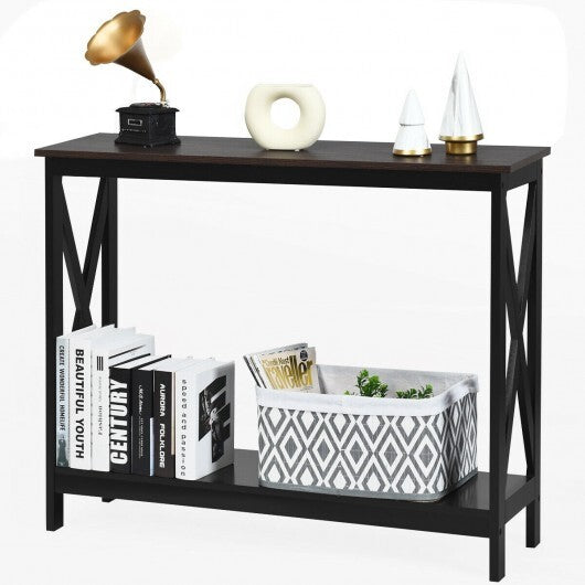 2-Tier Console X-Design Sofa Side Accent Table-White W2B